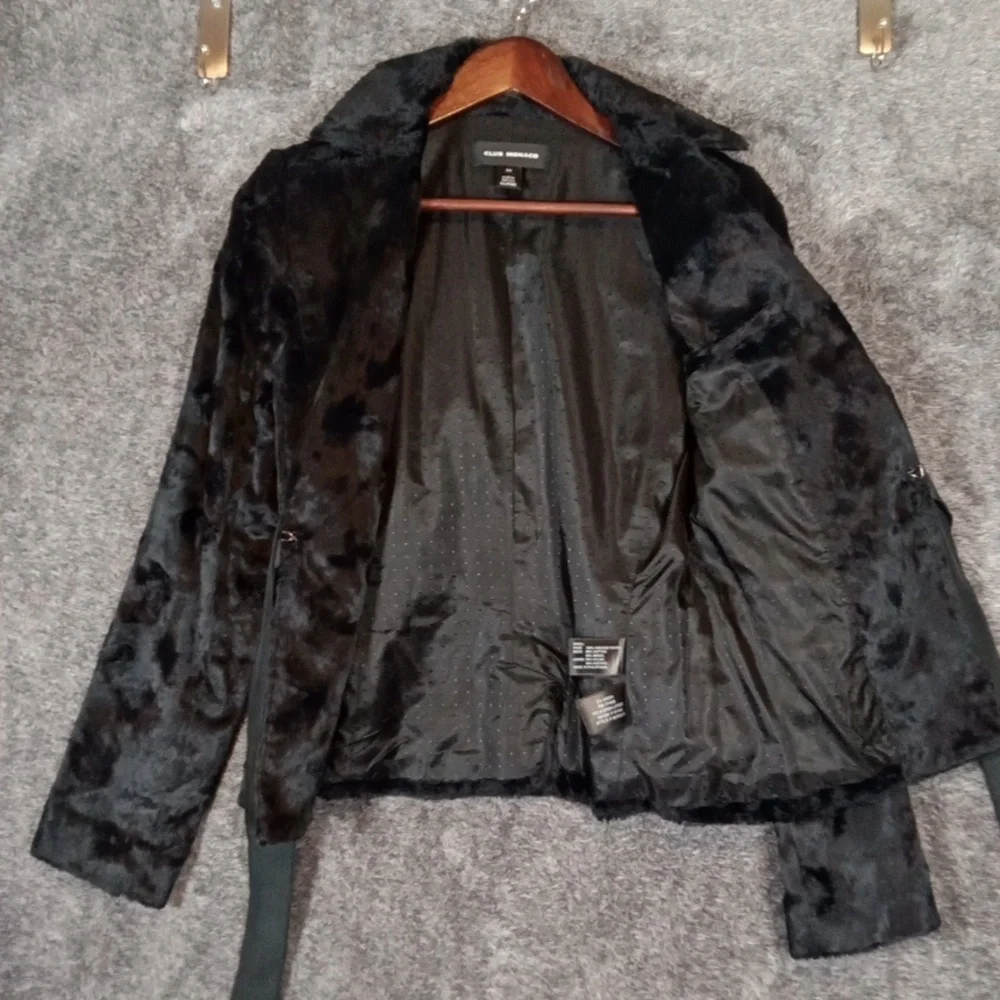 Club Monaco Faux Fur Womens Jacket Black Old Money Office Womens SP